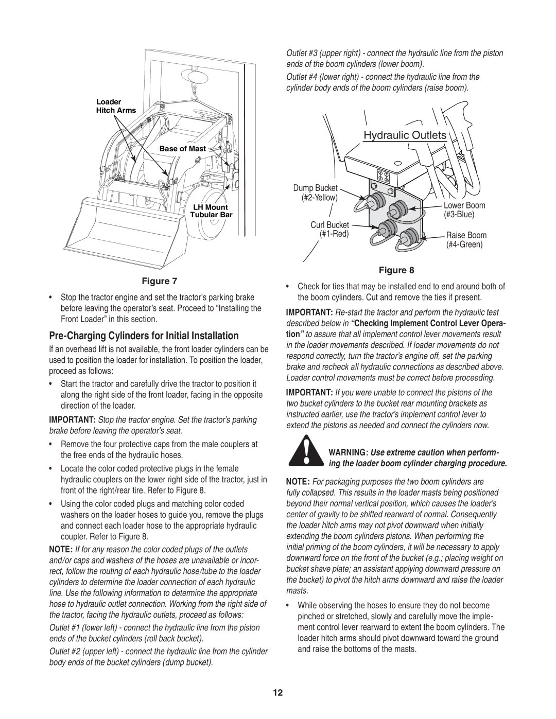 Cub Cadet 59A40003727 manual Pre-Charging Cylinders for Initial Installation, Hydraulic Out lets, #2-Yellow, #3-Blue 