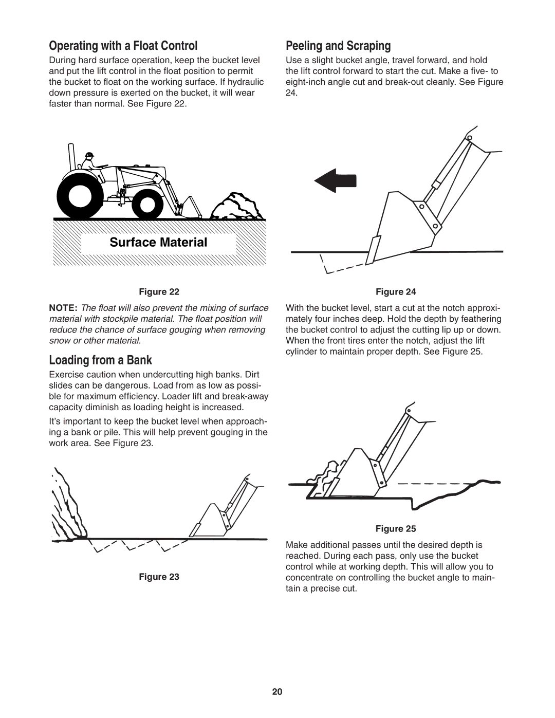 Cub Cadet 59A40003727 manual Operating with a Float Control, Surface Material Peeling and Scraping, Loading from a Bank 