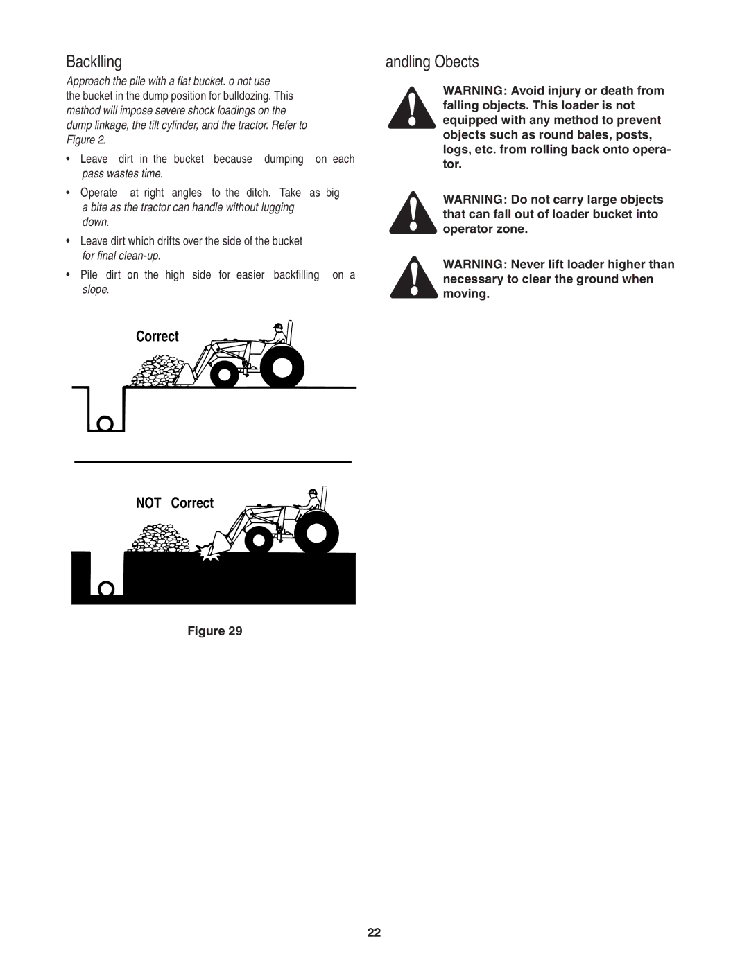 Cub Cadet 59A40003727 manual Backfilling, Handling Objects 