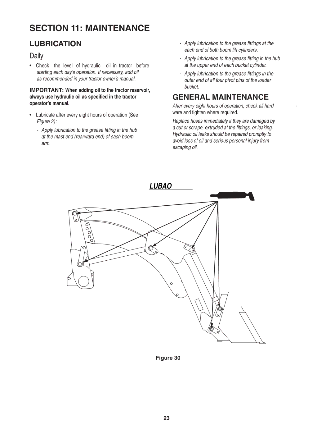 Cub Cadet 59A40003727 manual Lubrication Daily, General Maintenance 