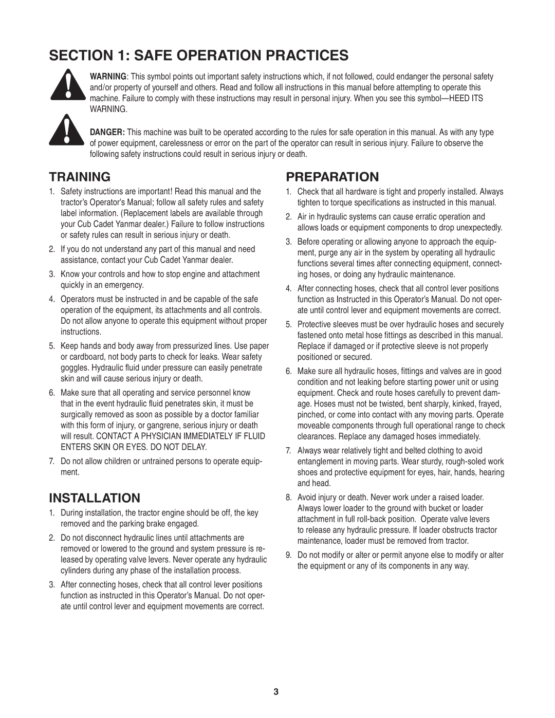 Cub Cadet 59A40003727 manual Safe operation practices, Training 