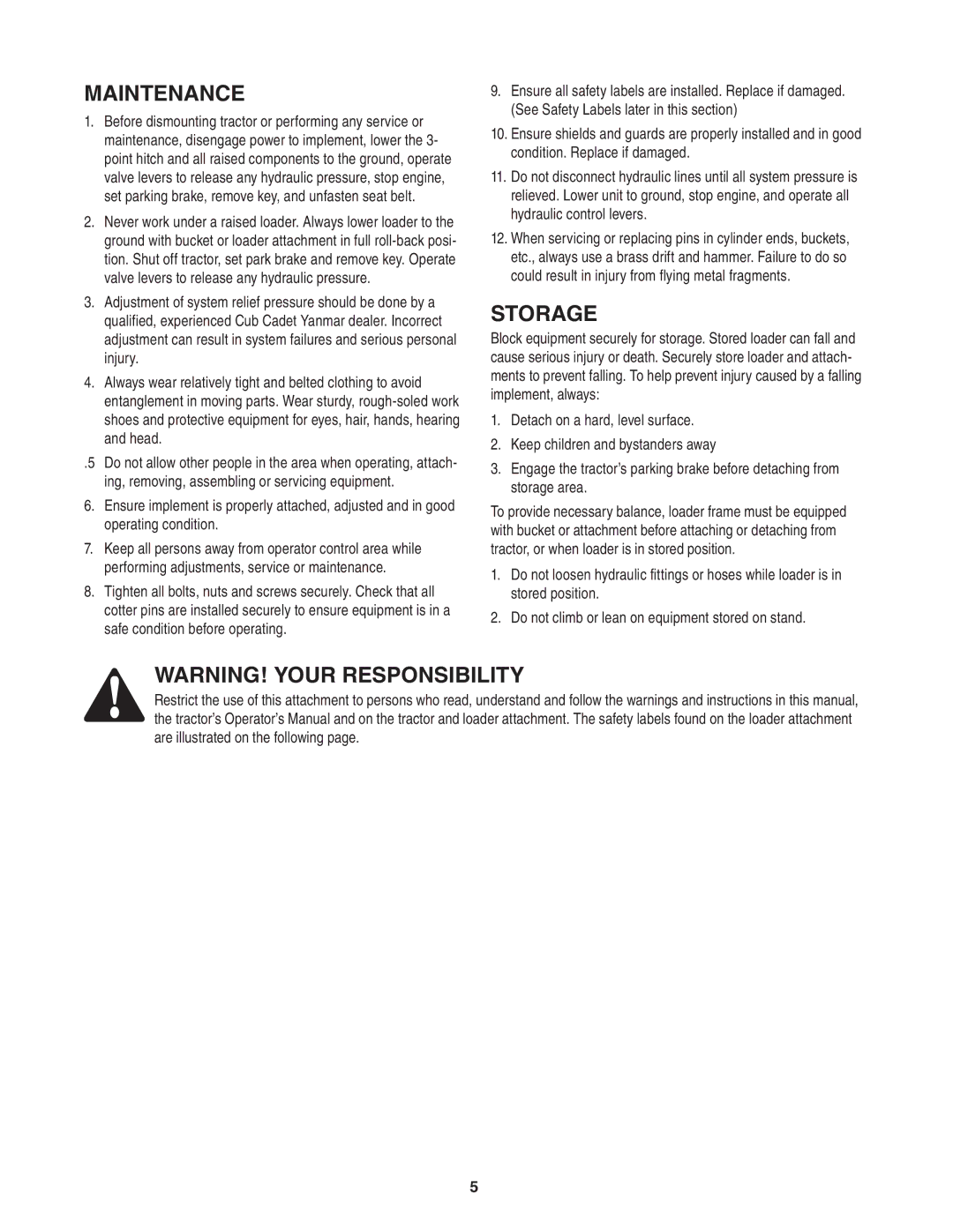 Cub Cadet 59A40003727 manual Maintenance 