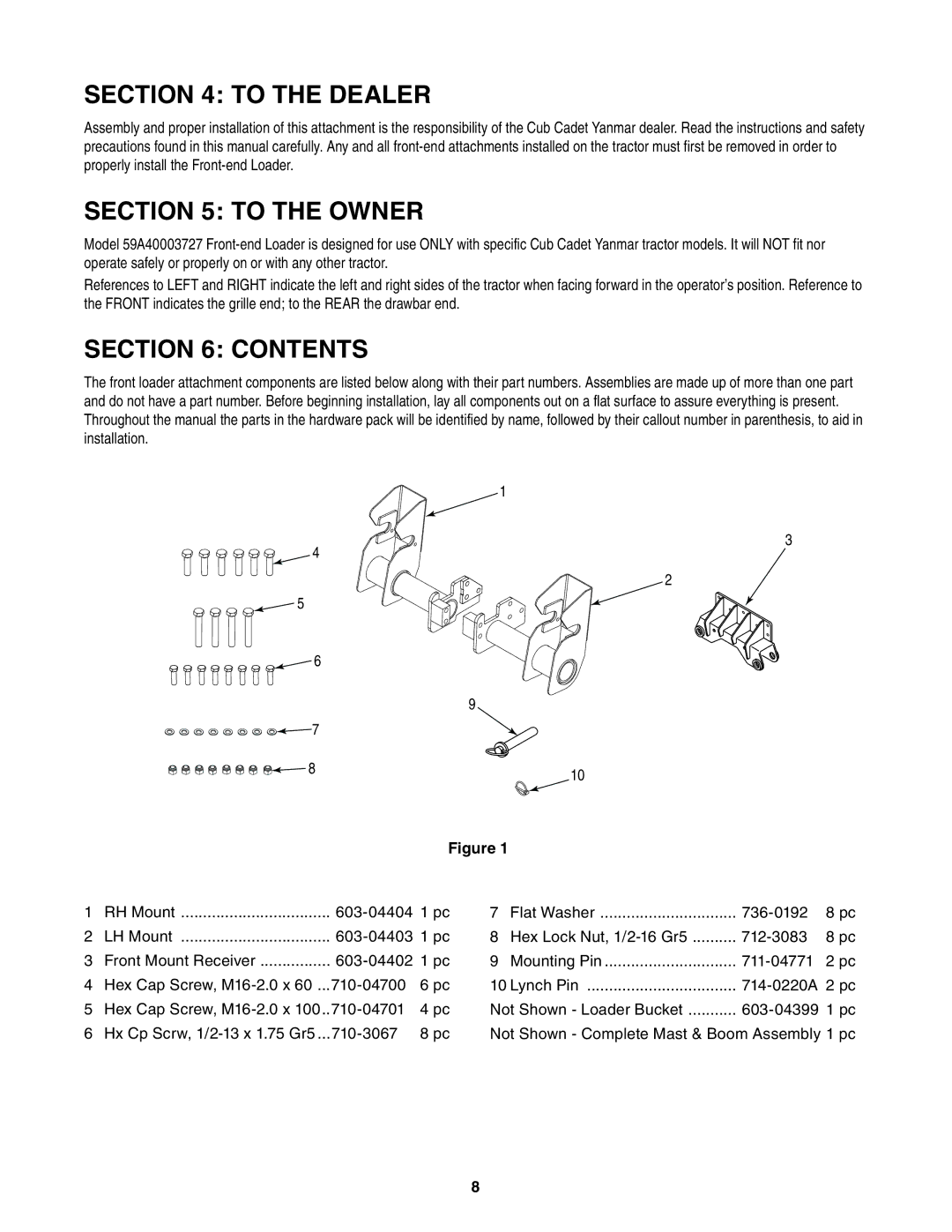 Cub Cadet 59A40003727 manual To the Dealer 