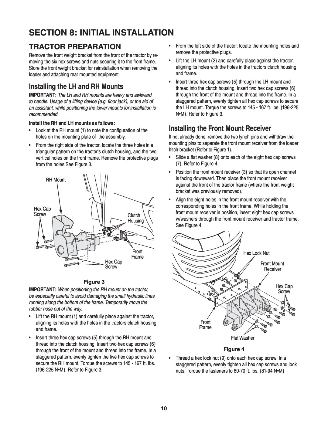 Cub Cadet 59A40003727 manual Initial Installation, Tractor Preparation, Installing the LH and RH Mounts 