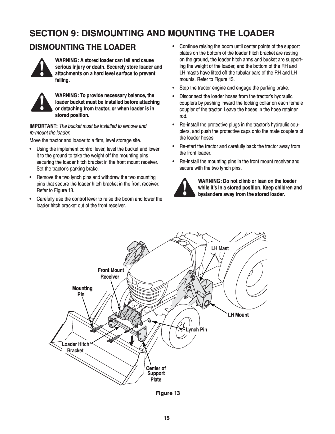 Cub Cadet 59A40003727 manual dismounting and mounting the loader, Dismounting the Loader, re-mount the loader 
