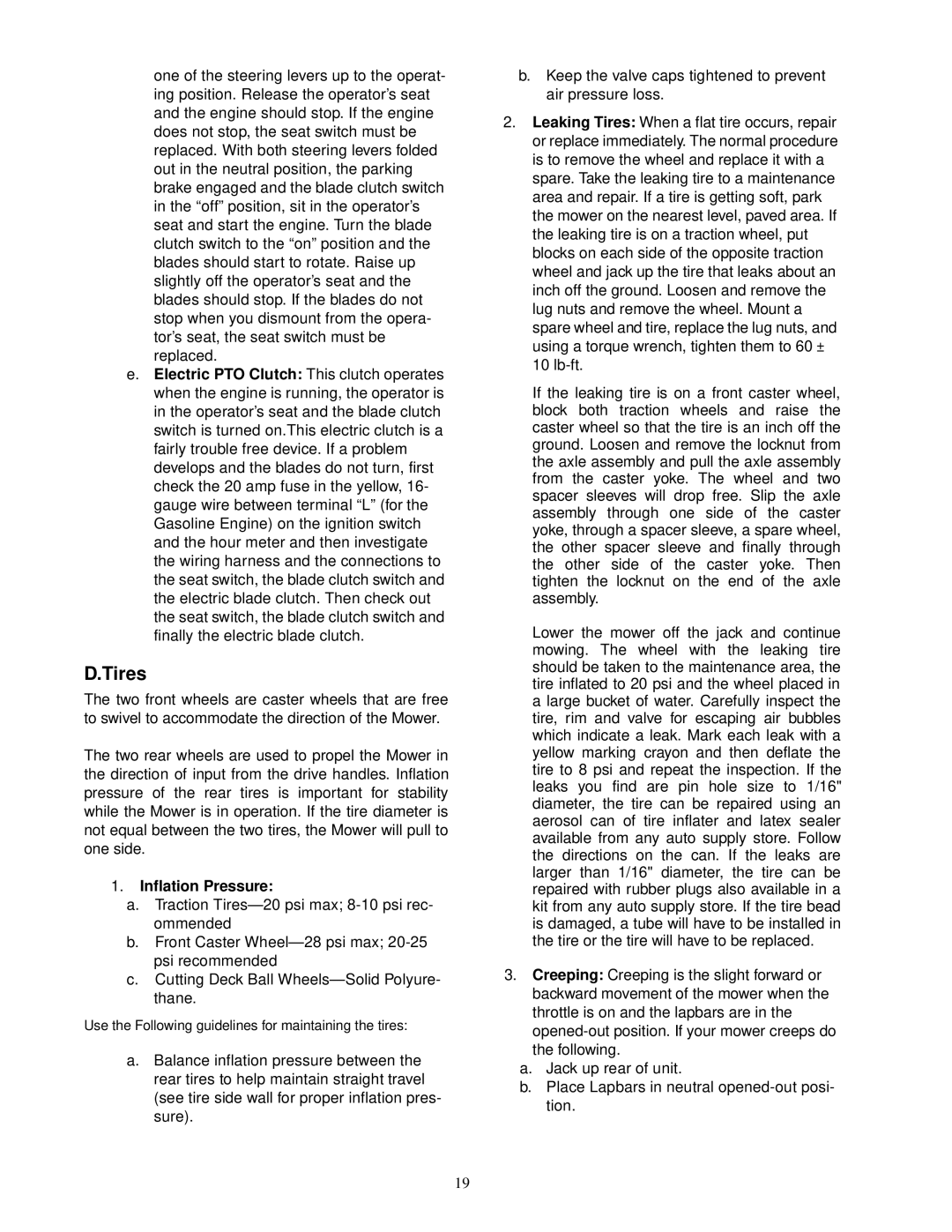 Cub Cadet 60-inch & 72-inch Fabricated Deck service manual Tires, Inflation Pressure 