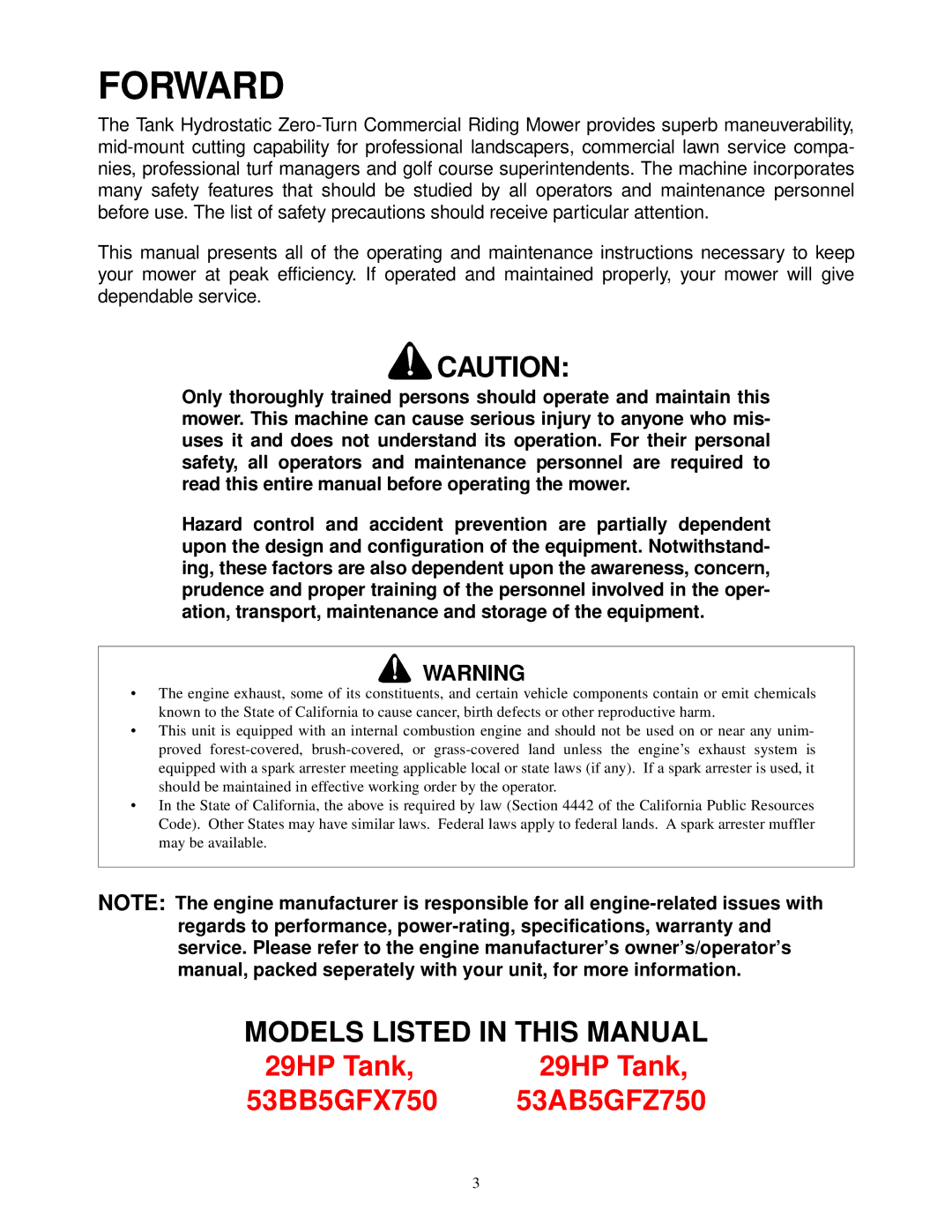 Cub Cadet 60-inch & 72-inch Fabricated Deck service manual Forward, Models Listed in this Manual 