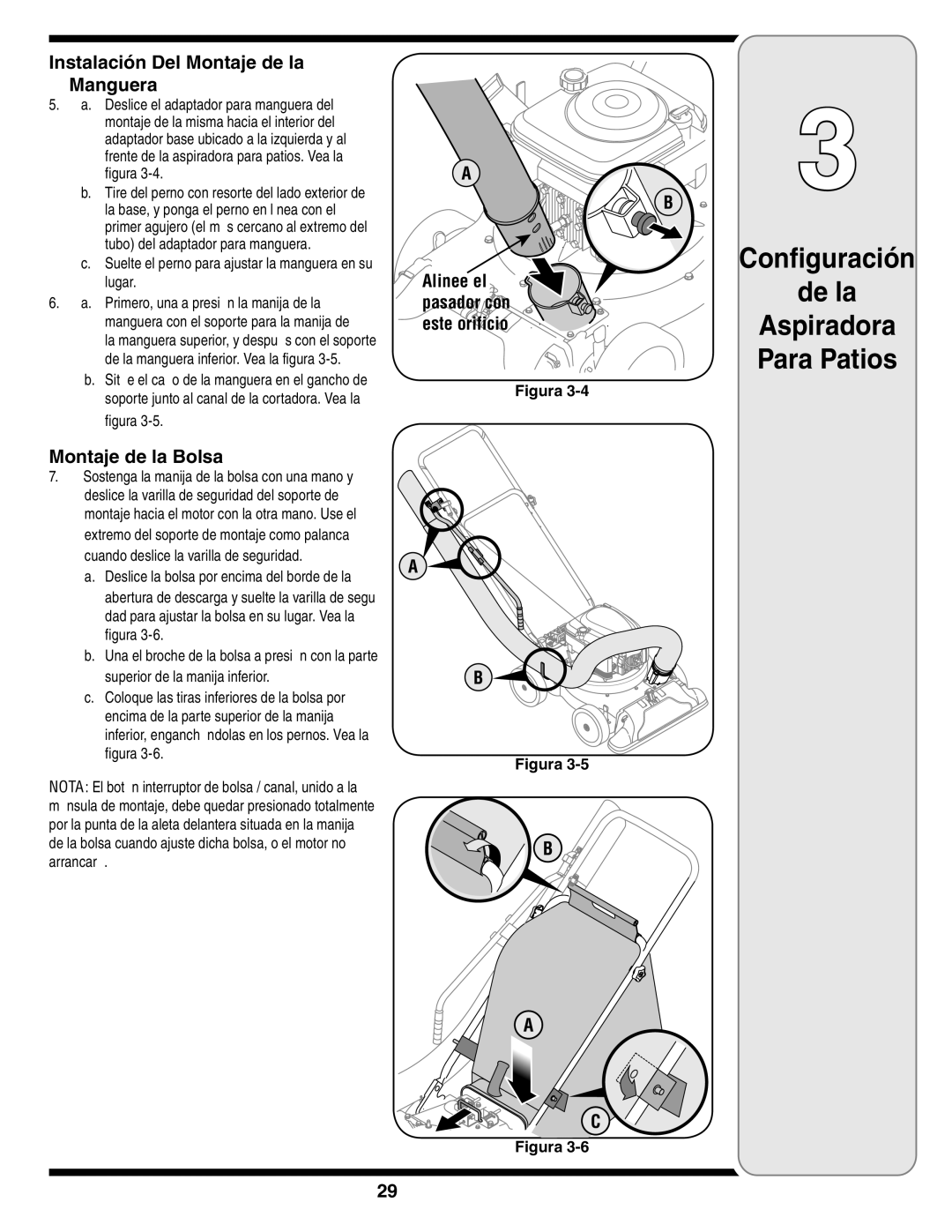 Cub Cadet 60 warranty Instalación Del Montaje de la Manguera, Montaje de la Bolsa 