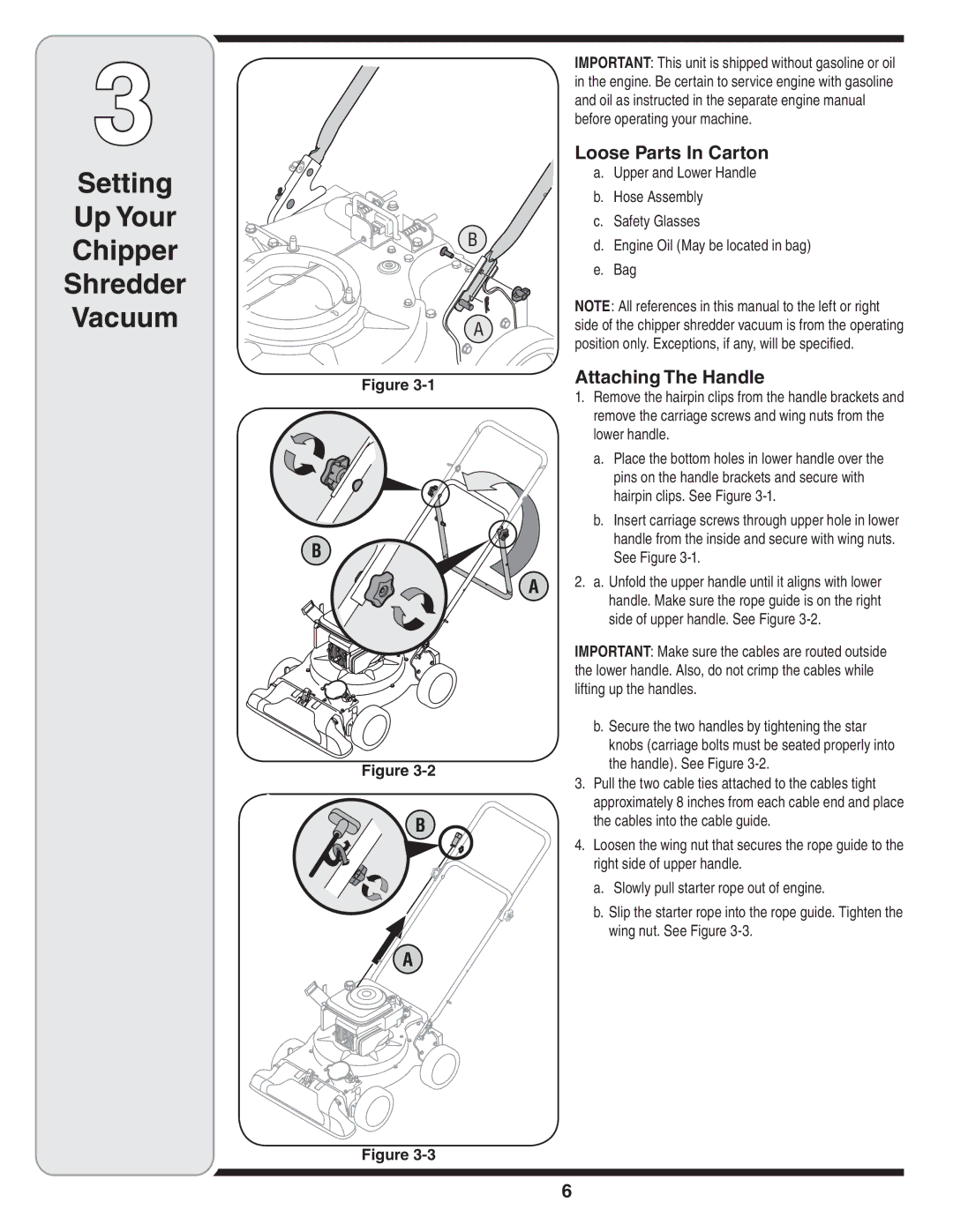 Cub Cadet 60 warranty Setting Up Your Chipper Shredder Vacuum, Loose Parts In Carton, Attaching The Handle 