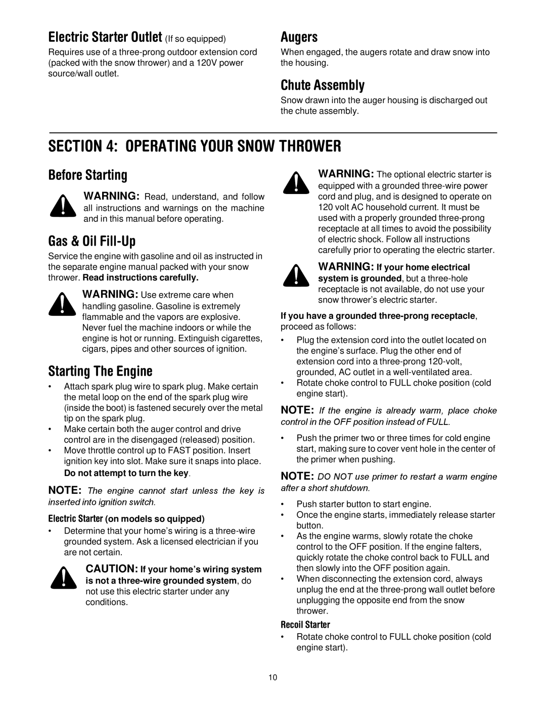 Cub Cadet 600 manual Operating Your Snow Thrower 