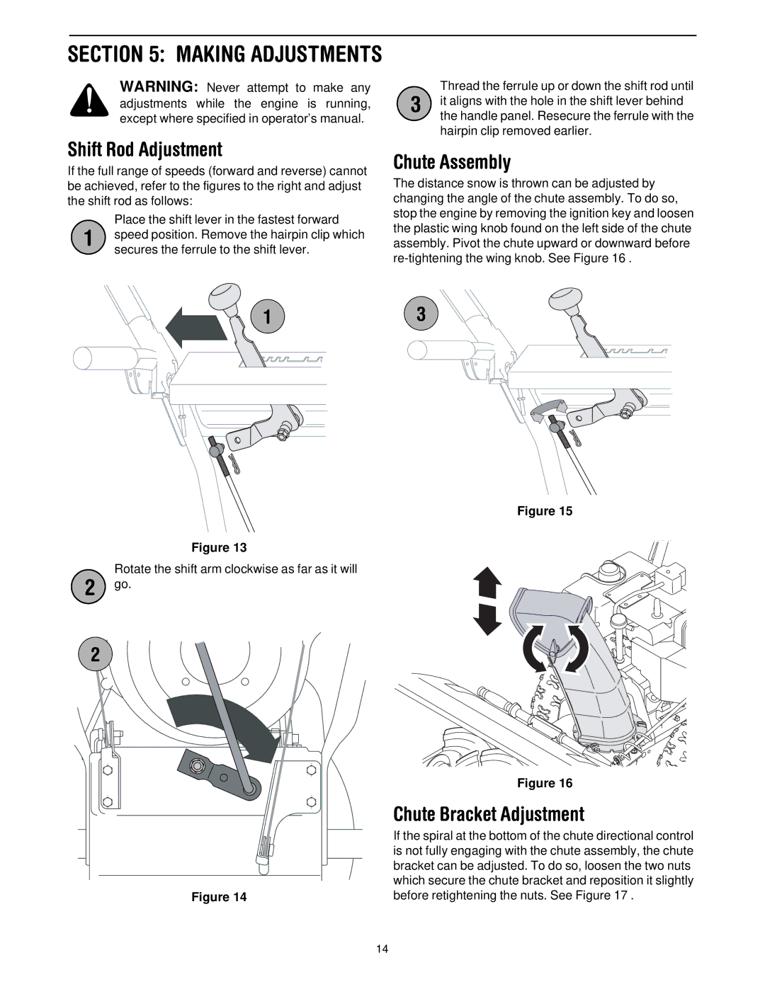 Cub Cadet 600 manual Shift Rod Adjustment, Chute Bracket Adjustment 