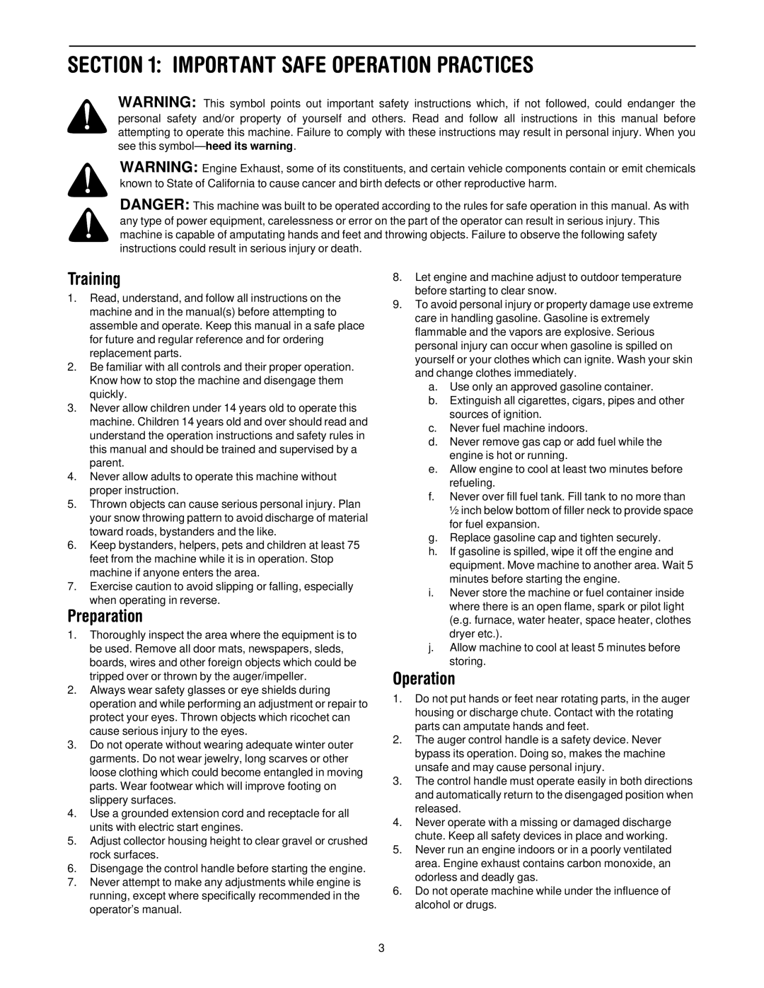 Cub Cadet 600 manual Important Safe Operation Practices, Training 