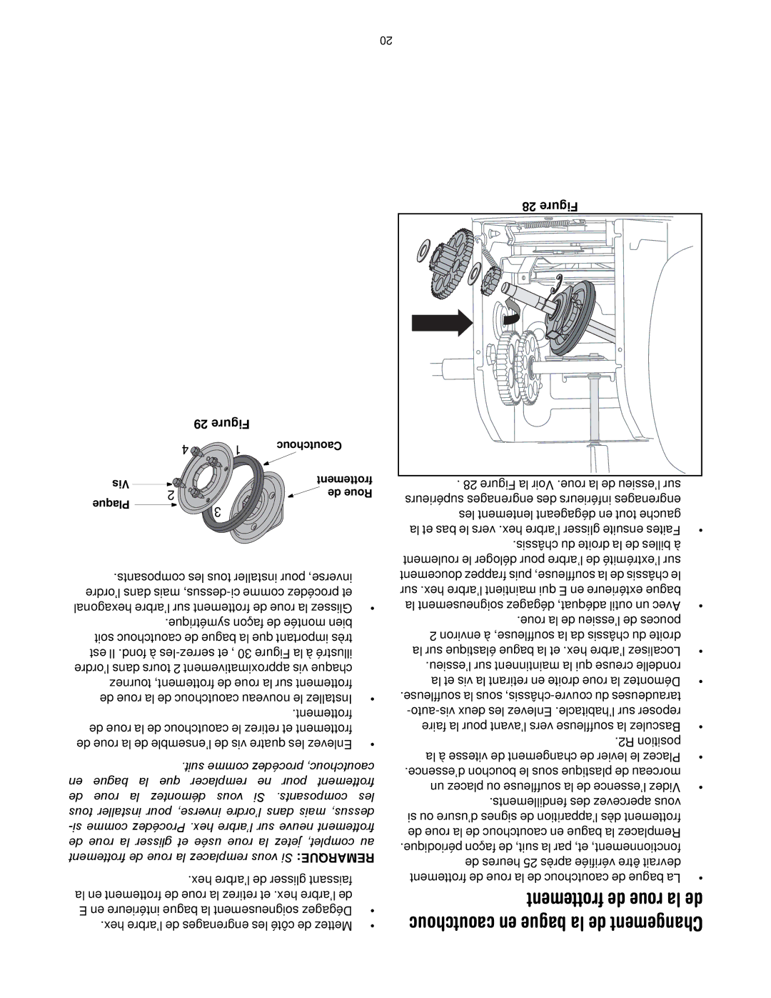 Cub Cadet 600 manual Frottement de roue la de, Caoutchouc en bague la de Changement 