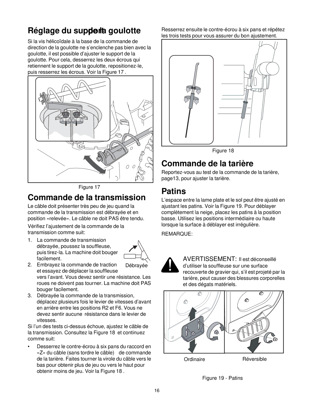 Cub Cadet 600 manual Tarière la de Commande, Transmission la de Commande, Patins 19 Figure 