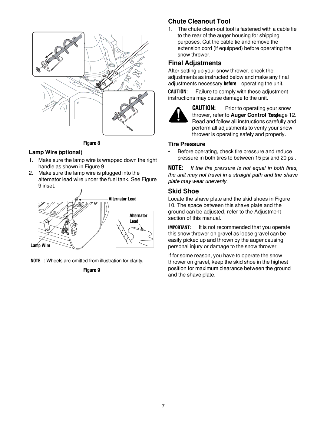 Cub Cadet 600 manual Chute Clean-out Tool, Final Adjustments, Skid Shoe 