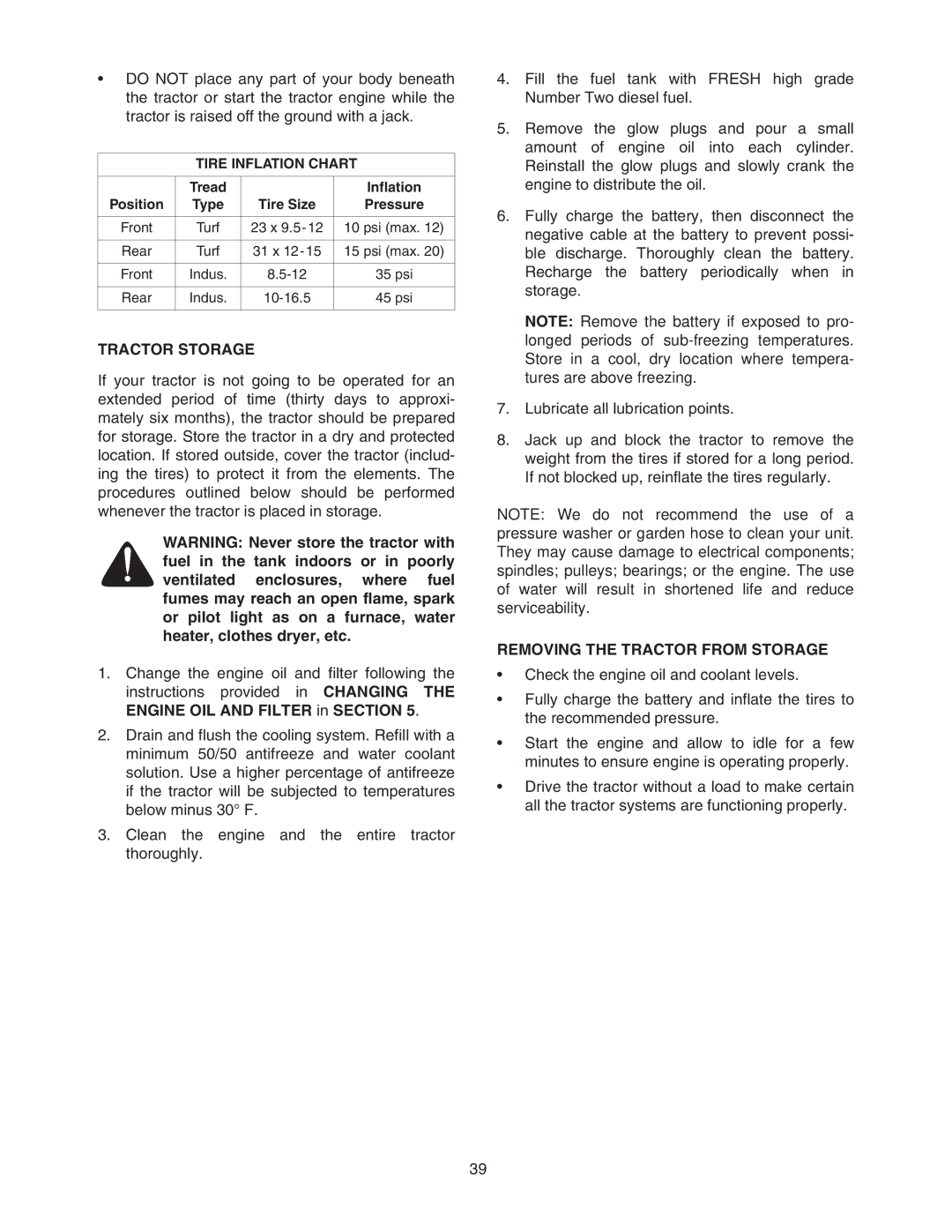 Cub Cadet 6284 manual Tractor Storage, Removing the Tractor from Storage 