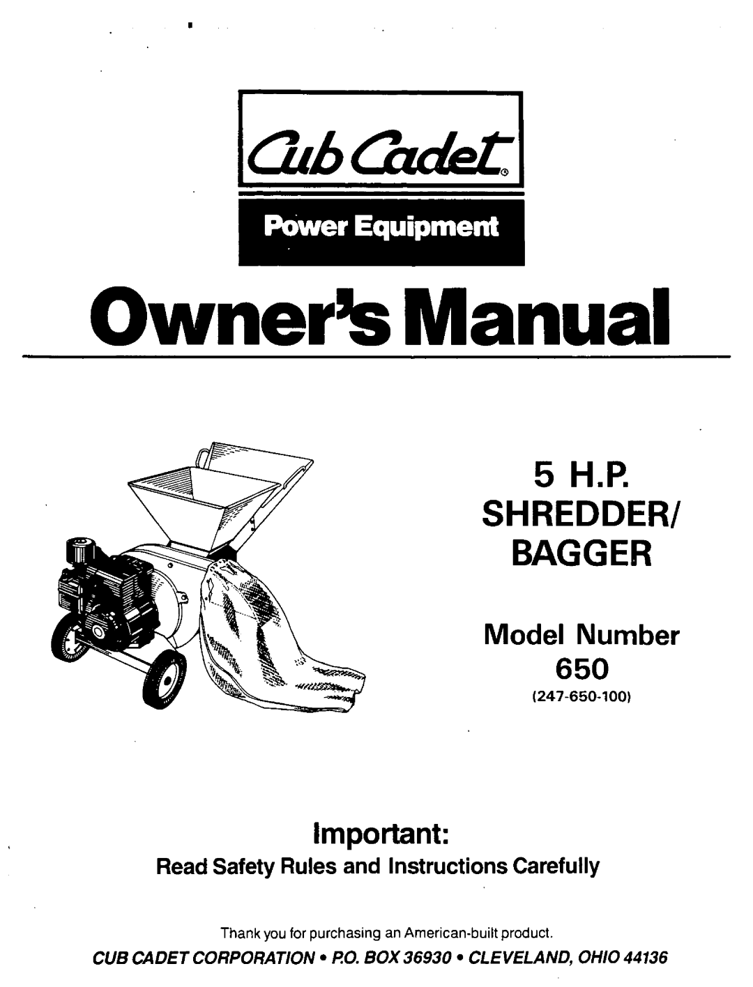 Cub Cadet 650 manual 