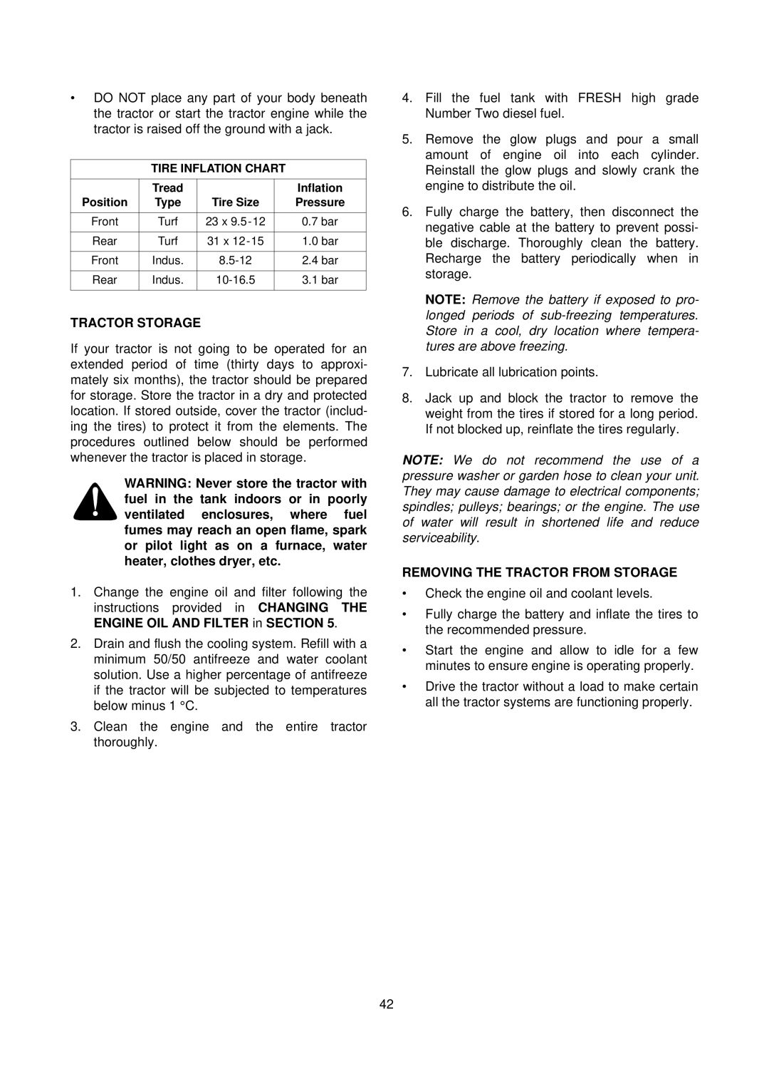 Cub Cadet 7000 Series manual Tractor Storage, Removing the Tractor from Storage 