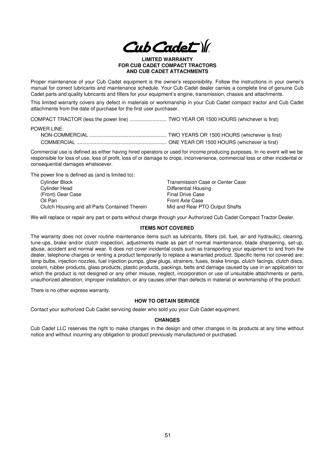 Cub Cadet 7000 Series manual HOW to Obtain Service 