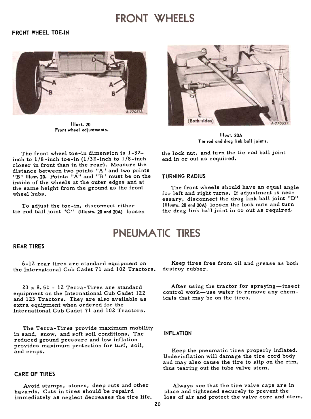 Cub Cadet 71 manual Reartires, Careof Tires, Turningradius, Inflation 