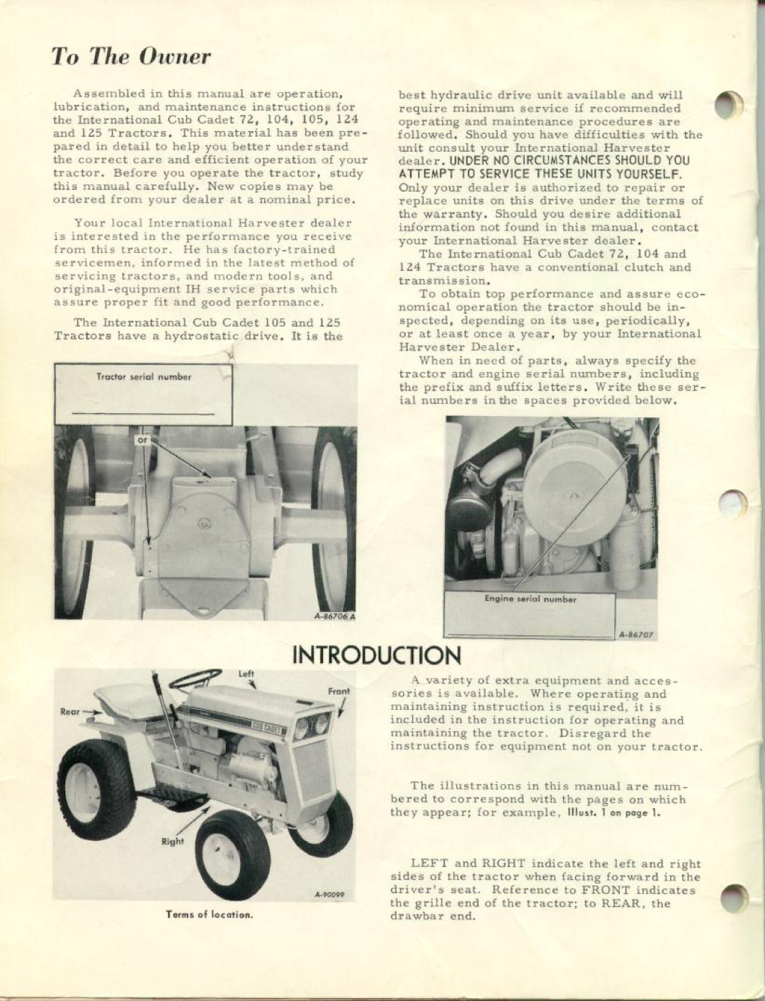 Cub Cadet 124, 72, 125, 104, 105 manual 