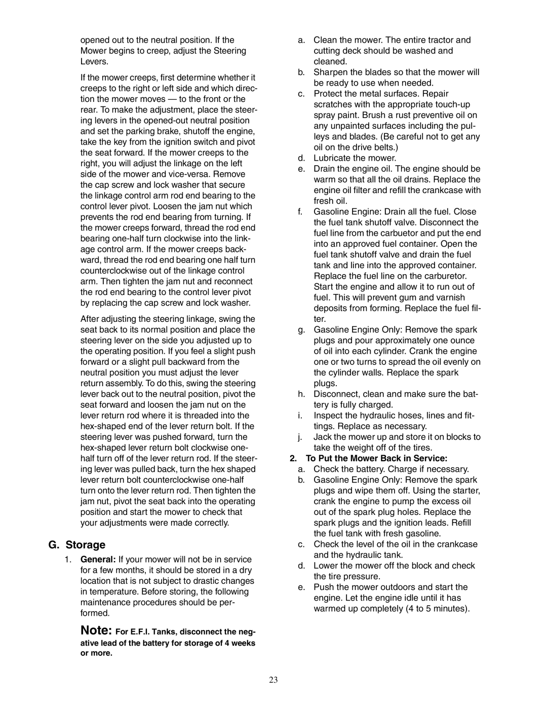 Cub Cadet 48-inch, 54-inch, 60-inch, 72-inch service manual Storage, To Put the Mower Back in Service 