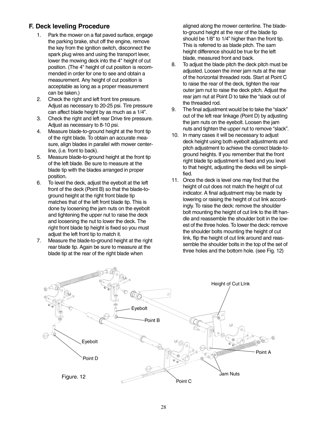 Cub Cadet 48-inch, 54-inch, 60-inch, 72-inch service manual Deck leveling Procedure 