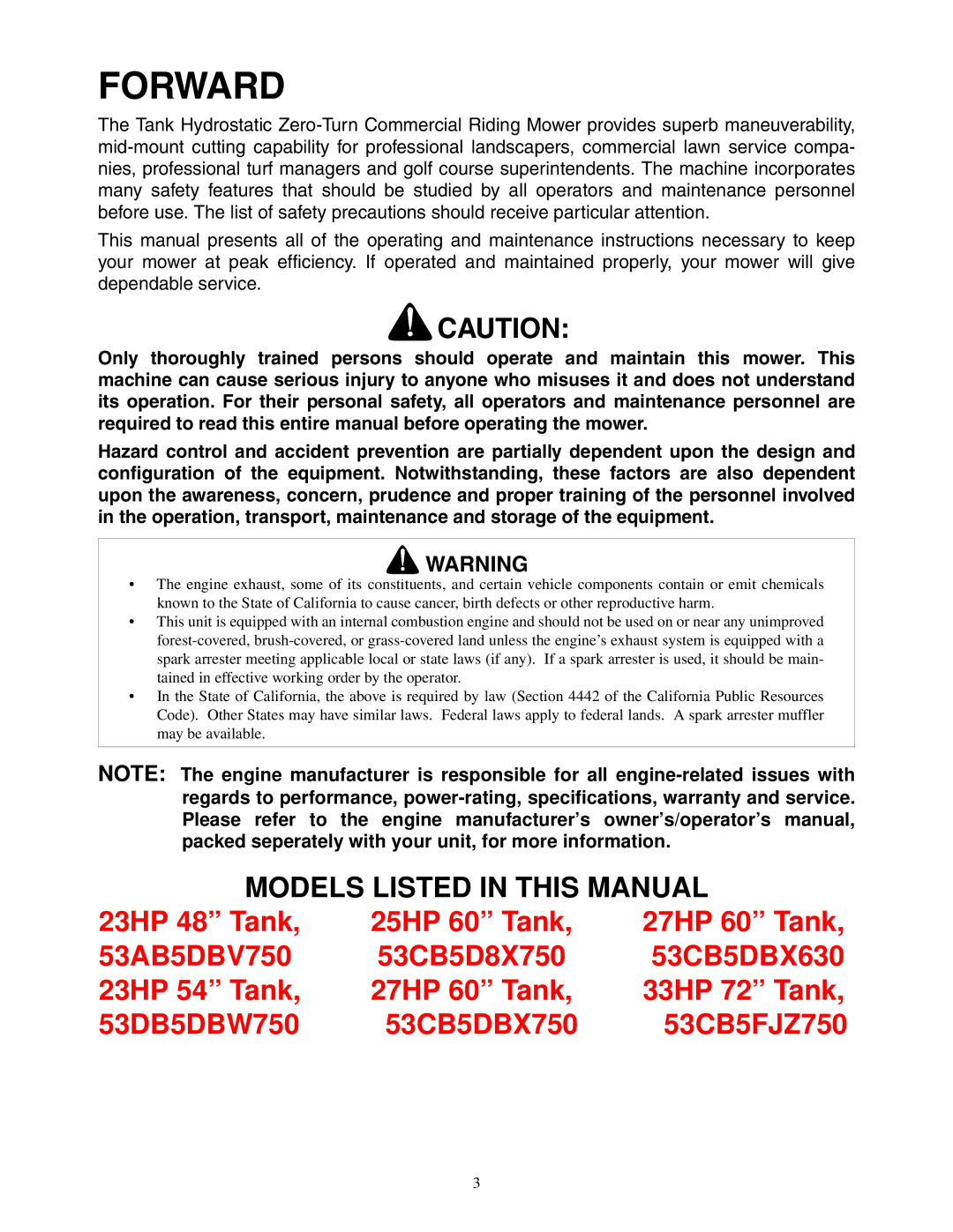 Cub Cadet 48-inch, 54-inch, 60-inch, 72-inch service manual Forward 