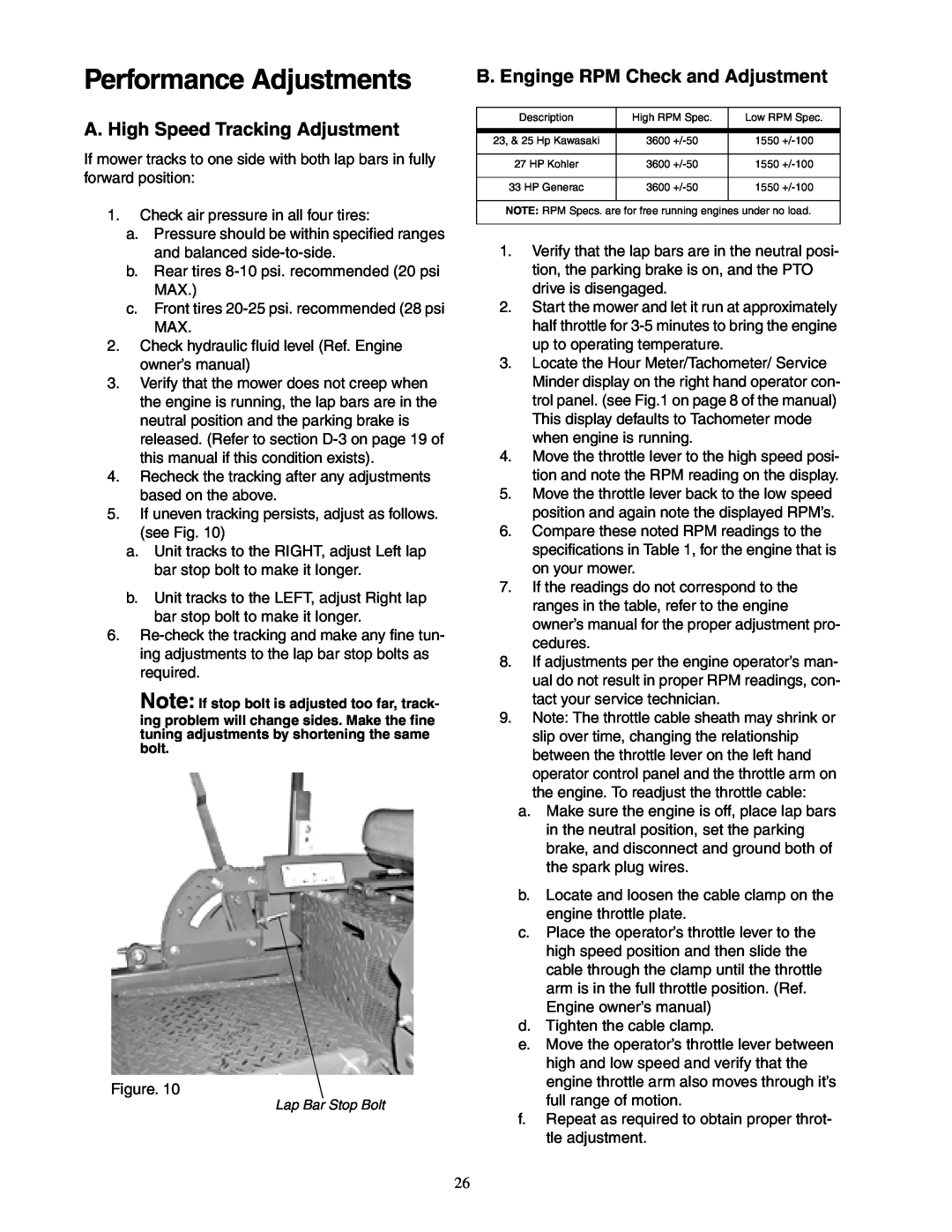 Cub Cadet 48-inch, 54-inch, 60-inch, 72-inch service manual Performance Adjustments, A. High Speed Tracking Adjustment 