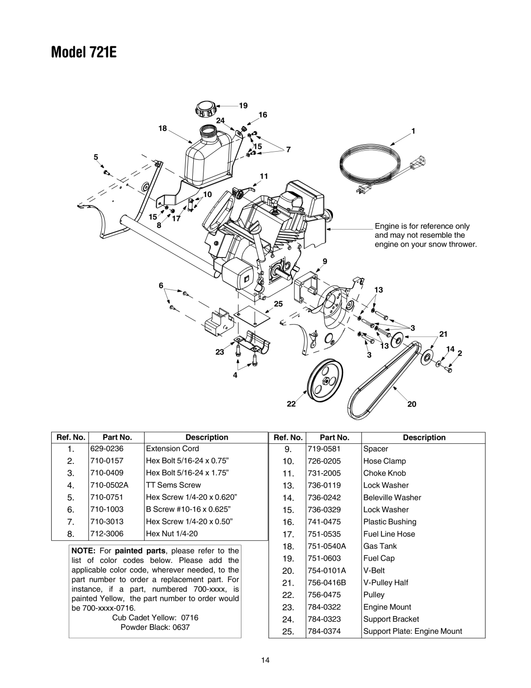 Cub Cadet 721E manual Ref. No Description 