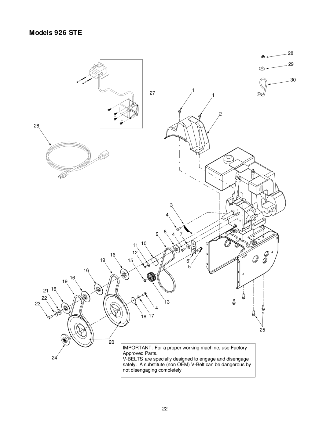 Cub Cadet 724 STE manual Models 926 STE 