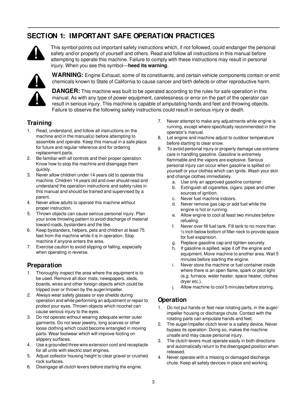 Cub Cadet 926 STE, 724 STE manual Important Safe Operation Practices, Training, Preparation 