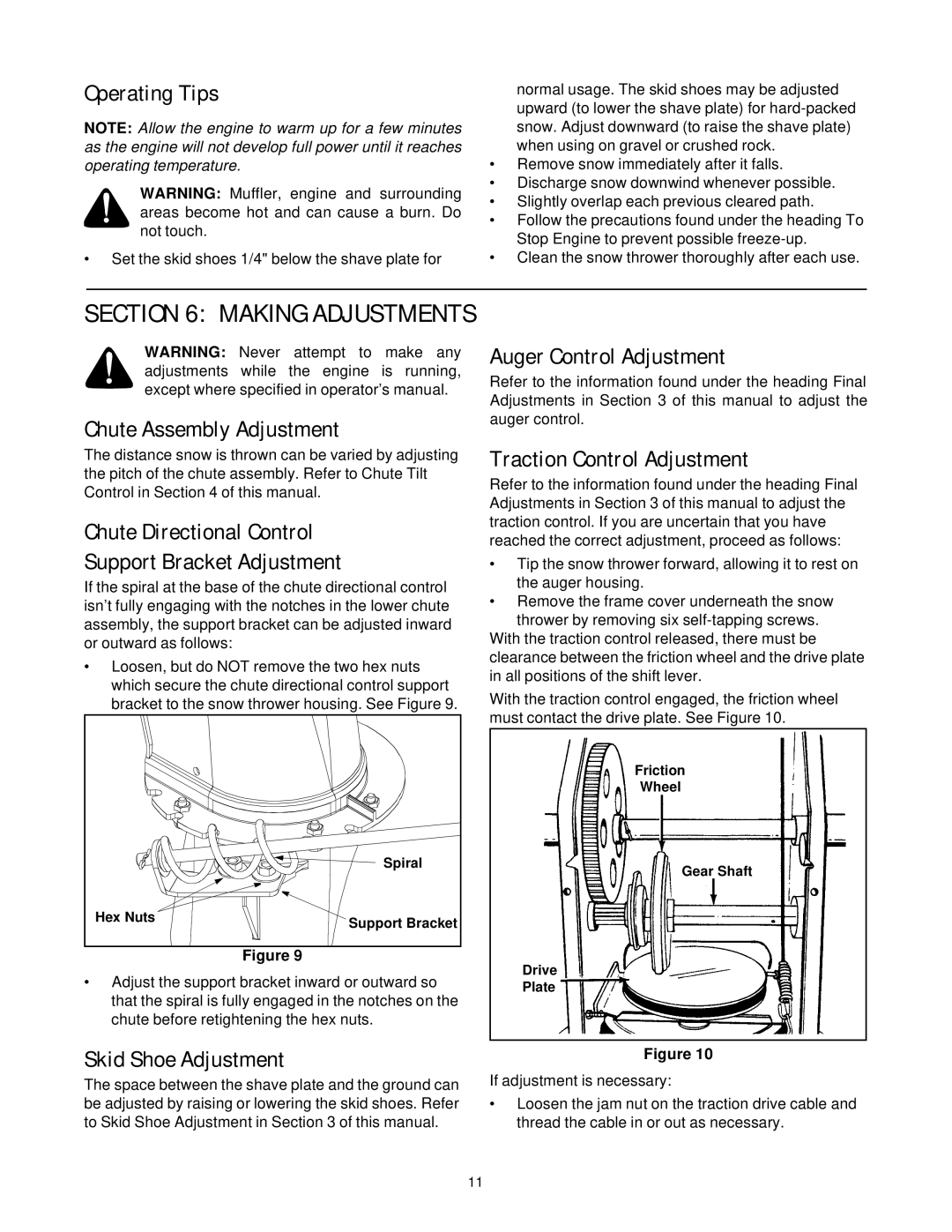 Cub Cadet 724WE manual Operating Tips, Chute Assembly Adjustment, Chute Directional Control Support Bracket Adjustment 