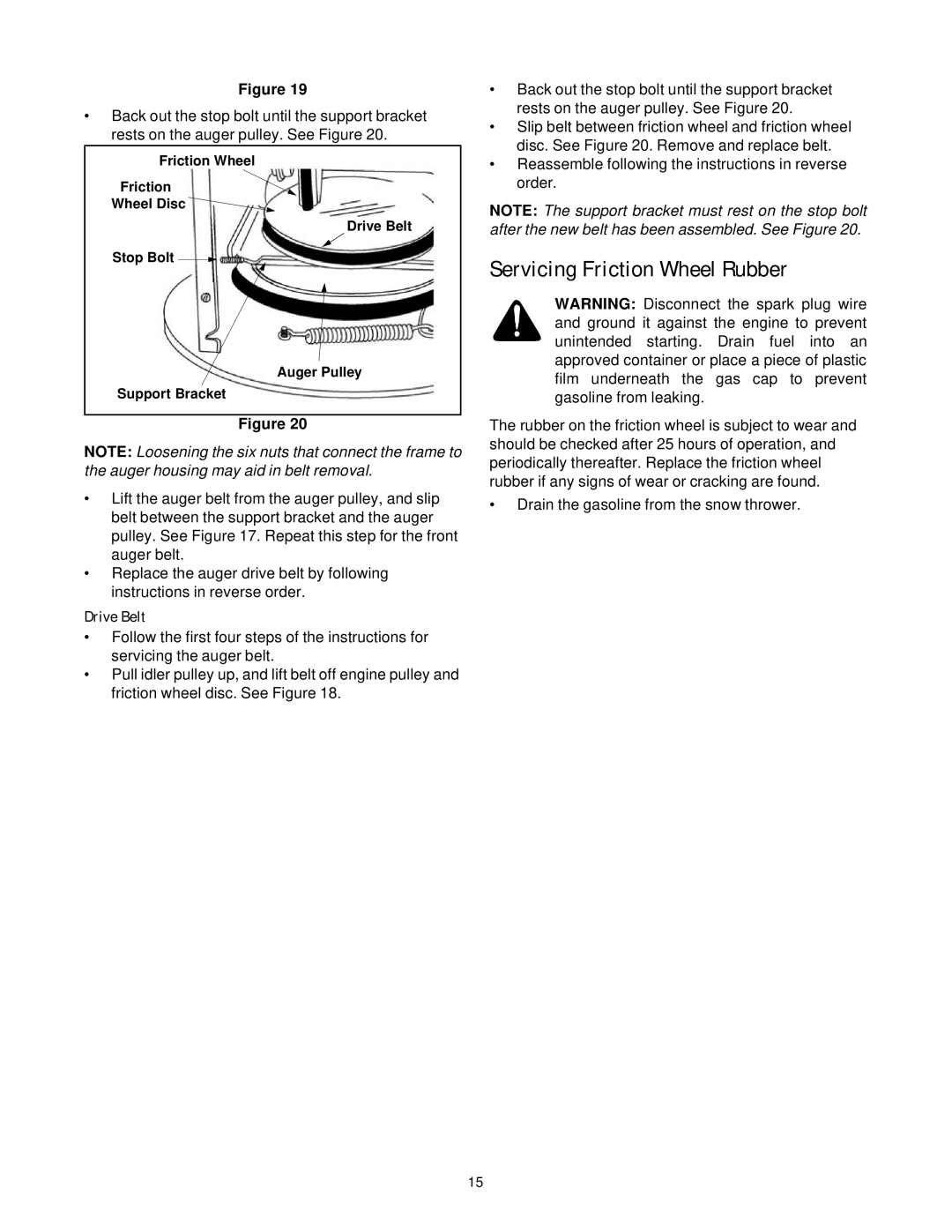 Cub Cadet 724WE manual Servicing Friction Wheel Rubber, Drive Belt 