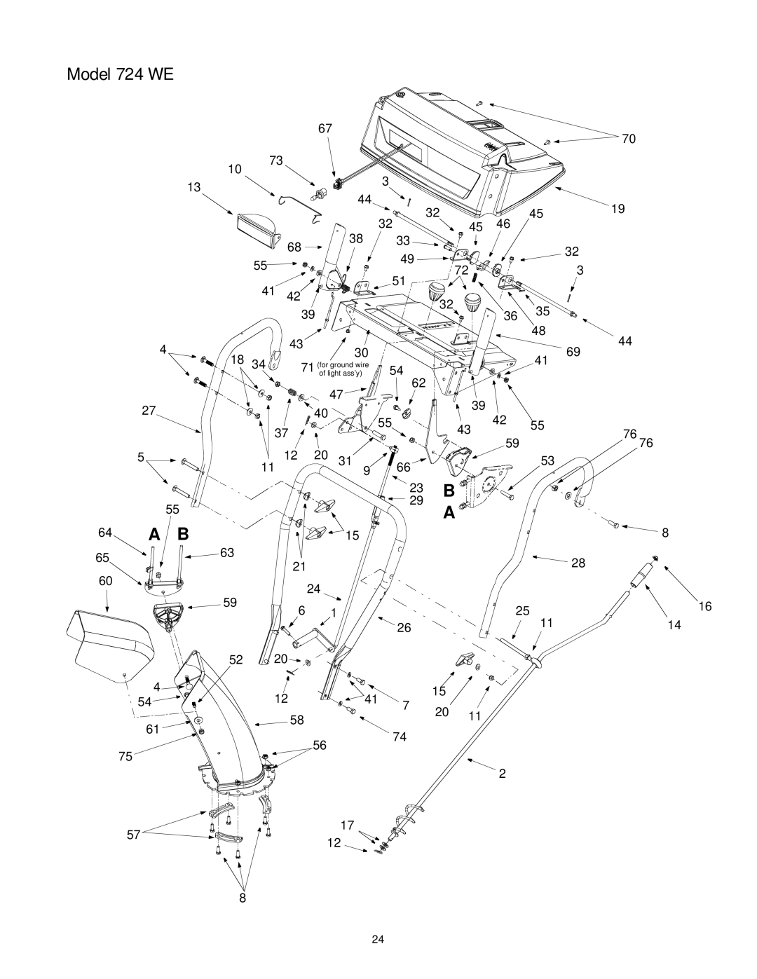 Cub Cadet 724WE manual For ground wire Light ass’y 