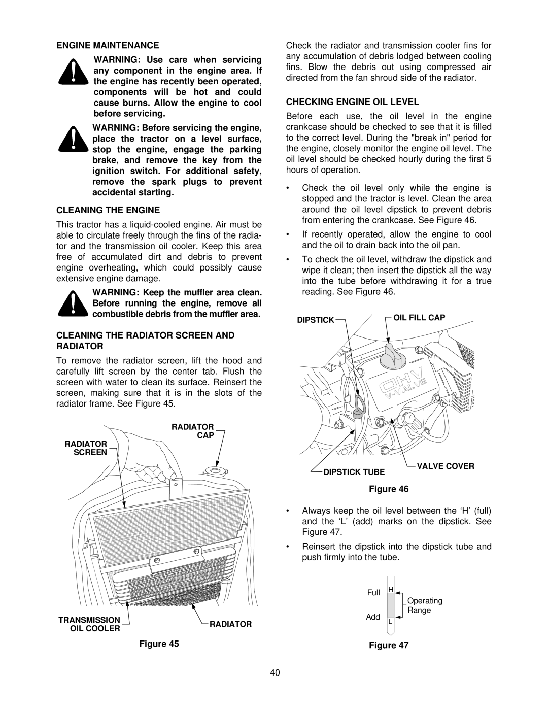 Cub Cadet 7252 manual Engine Maintenance, Before servicing, Cleaning the Engine, Cleaning the Radiator Screen and Radiator 