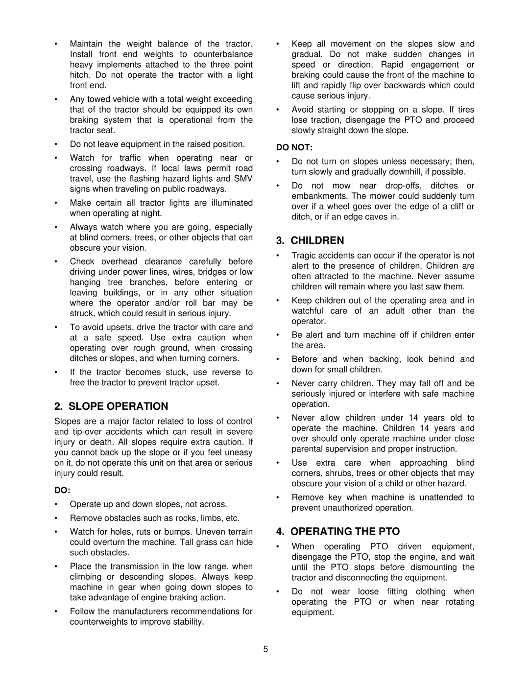 Cub Cadet 7252 manual Slope Operation, Children, Operating the PTO, Do not 