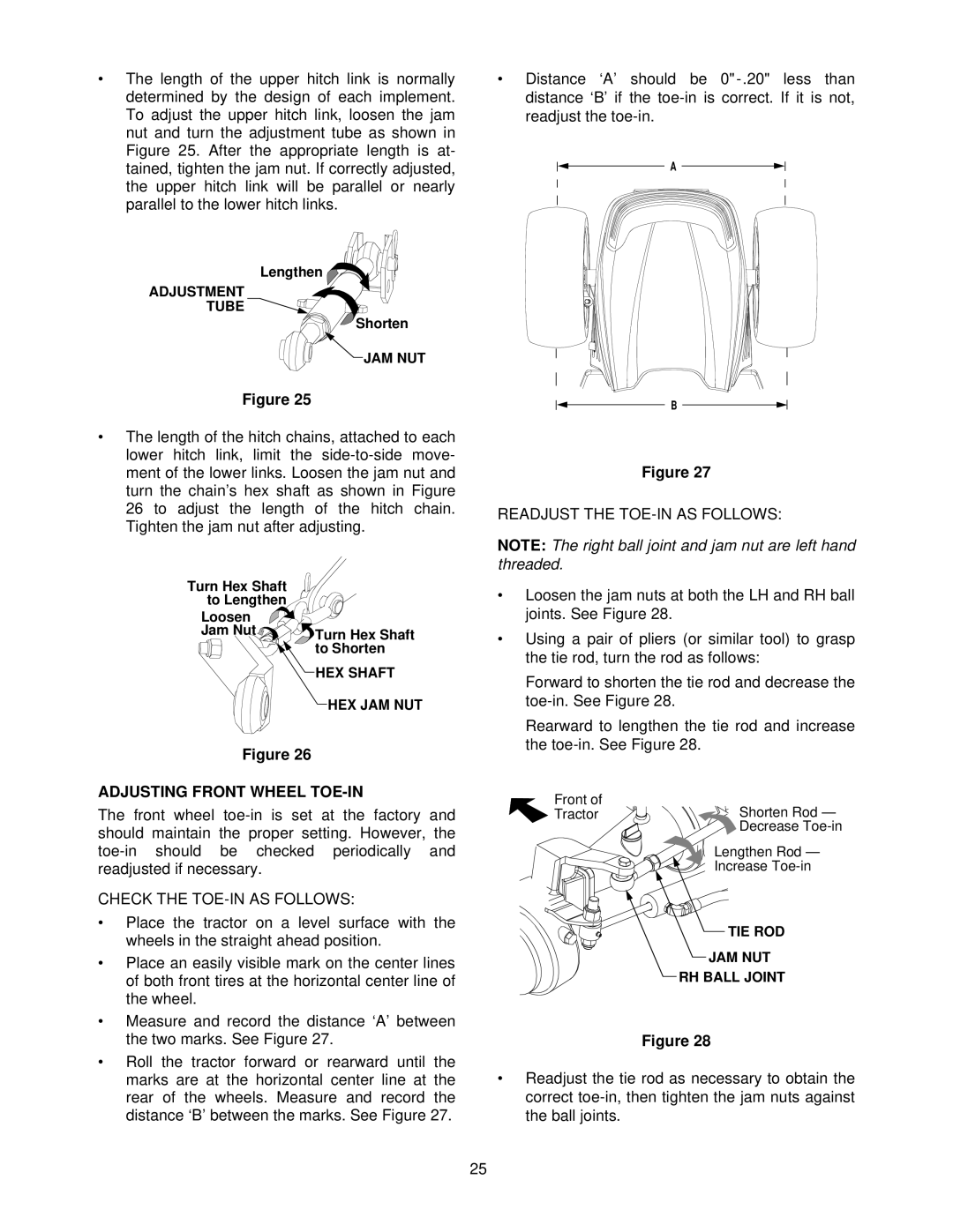 Cub Cadet 7264 manual Adjusting Front Wheel TOE-IN, Check the TOE-IN AS Follows 