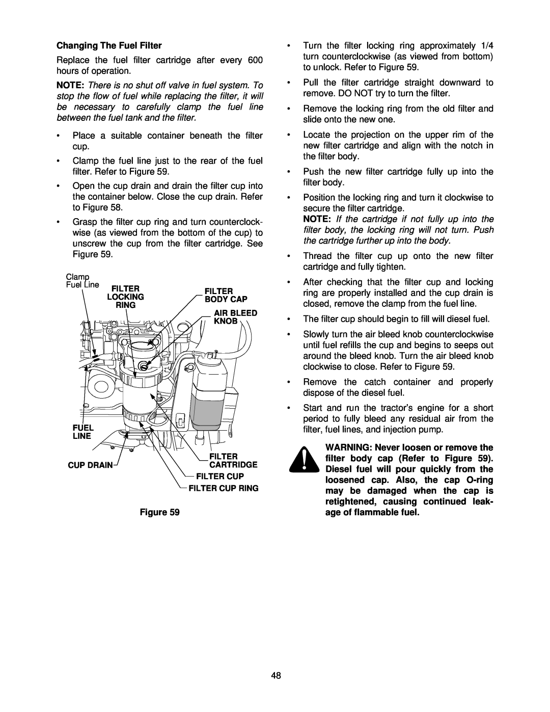 Cub Cadet 7264 manual Changing The Fuel Filter 