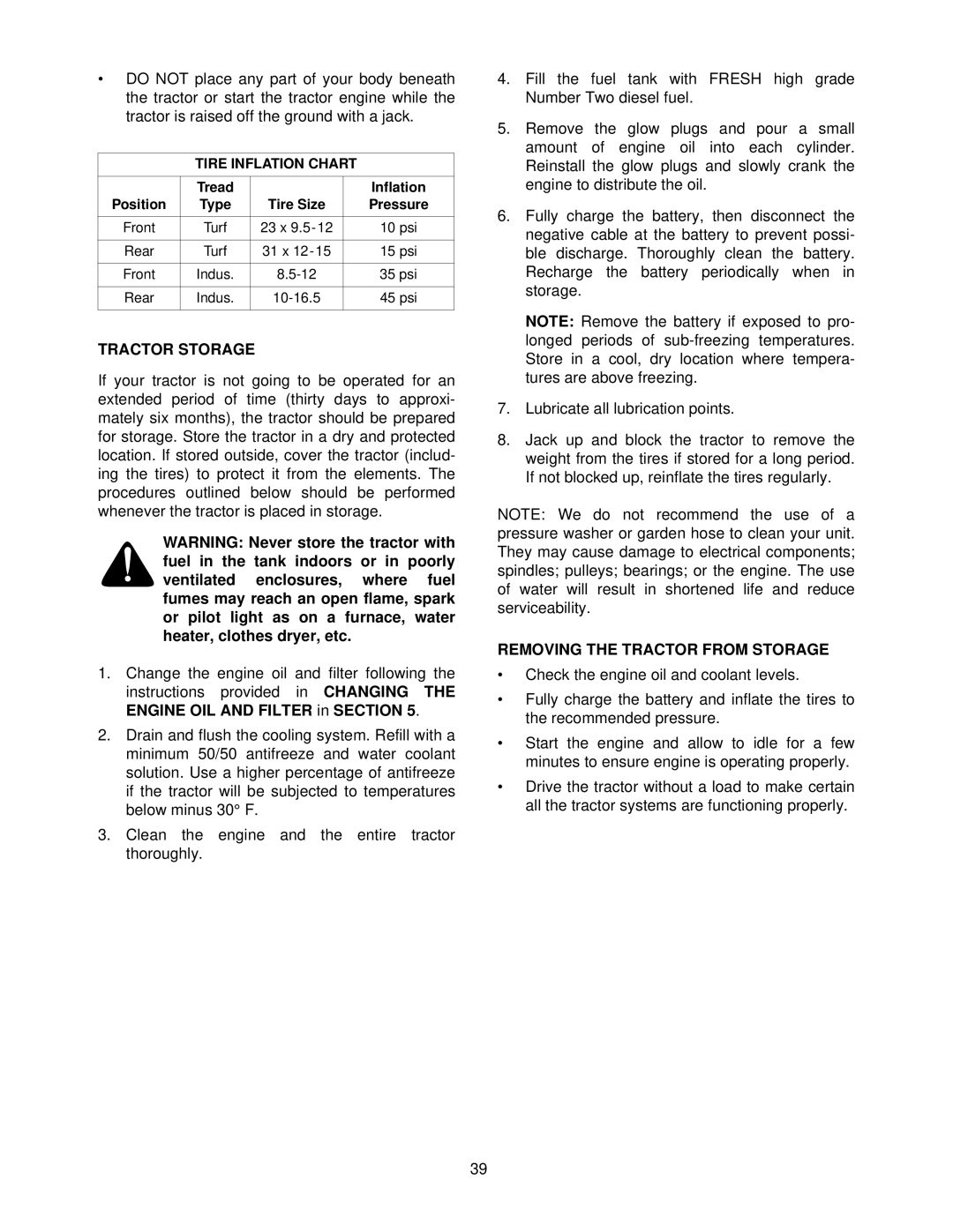 Cub Cadet 7284 manual Tractor Storage, Removing the Tractor from Storage 