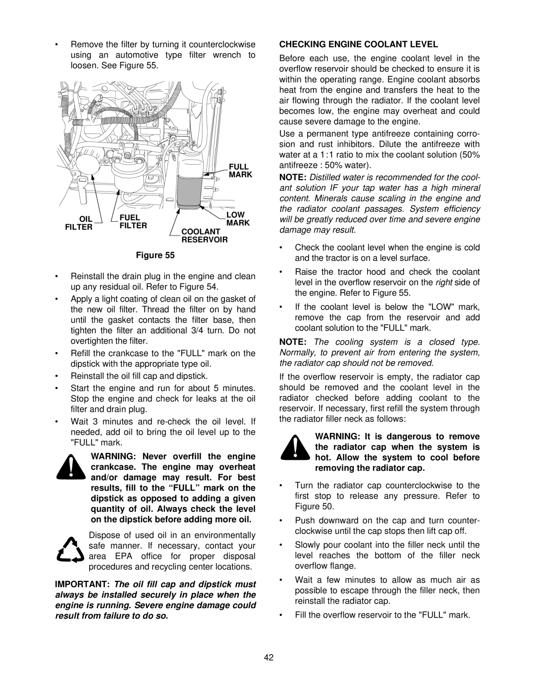 Cub Cadet 7284 manual Checking Engine Coolant Level 