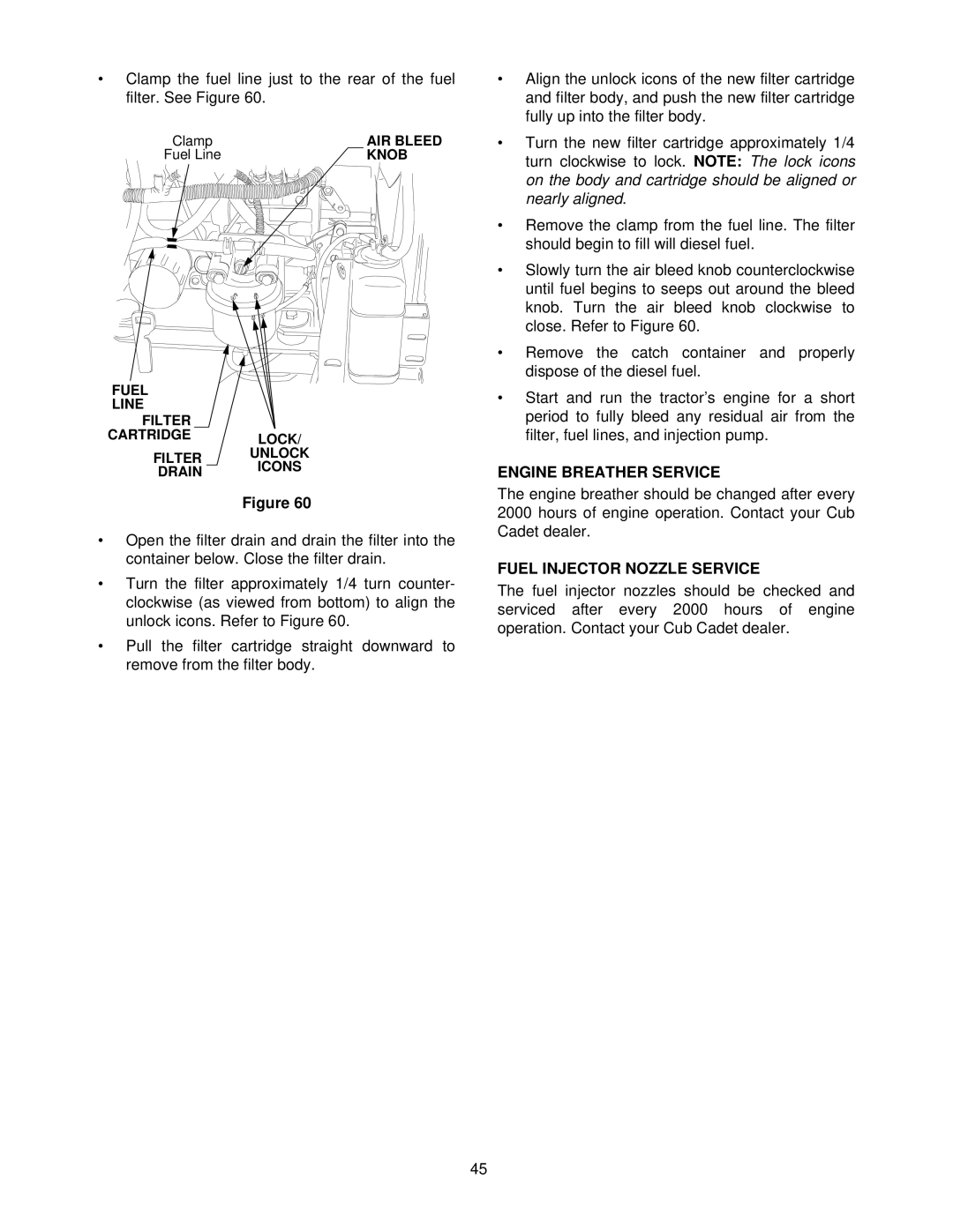 Cub Cadet 7284 manual Engine Breather Service, Fuel Injector Nozzle Service 