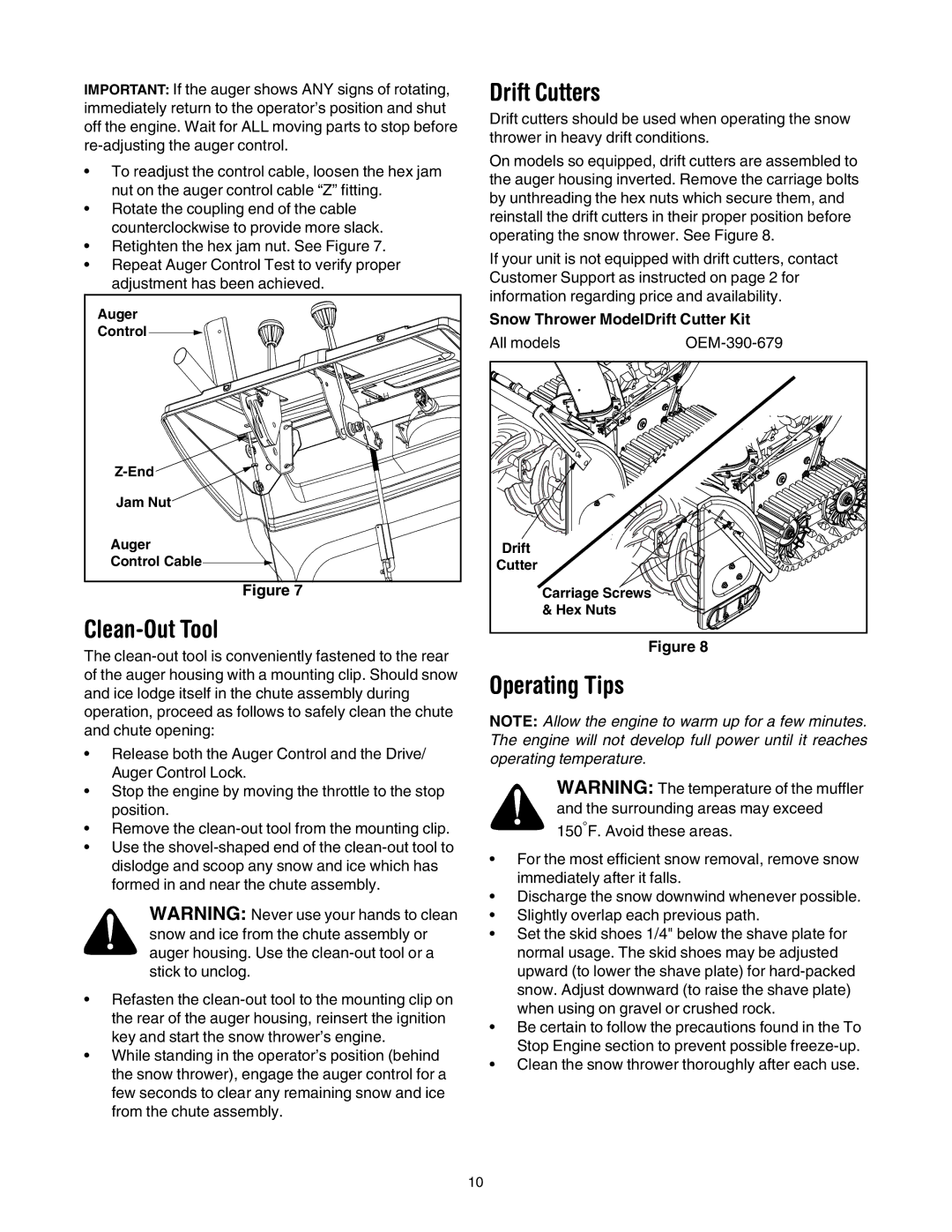 Cub Cadet 730 STE manual Drift Cutters, Operating Tips 