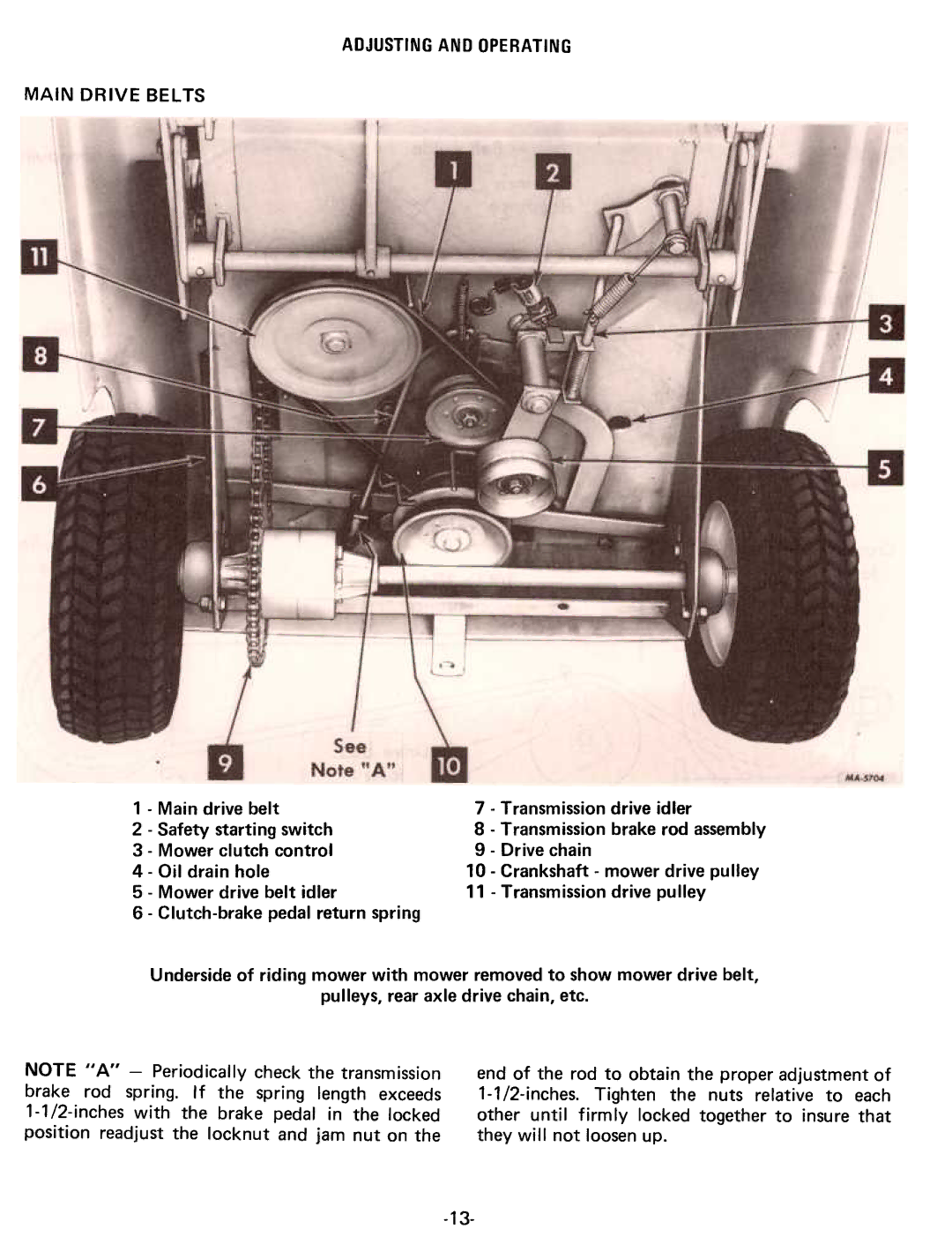 Cub Cadet 75 manual Adjustingand Operating Main Drive Belts 