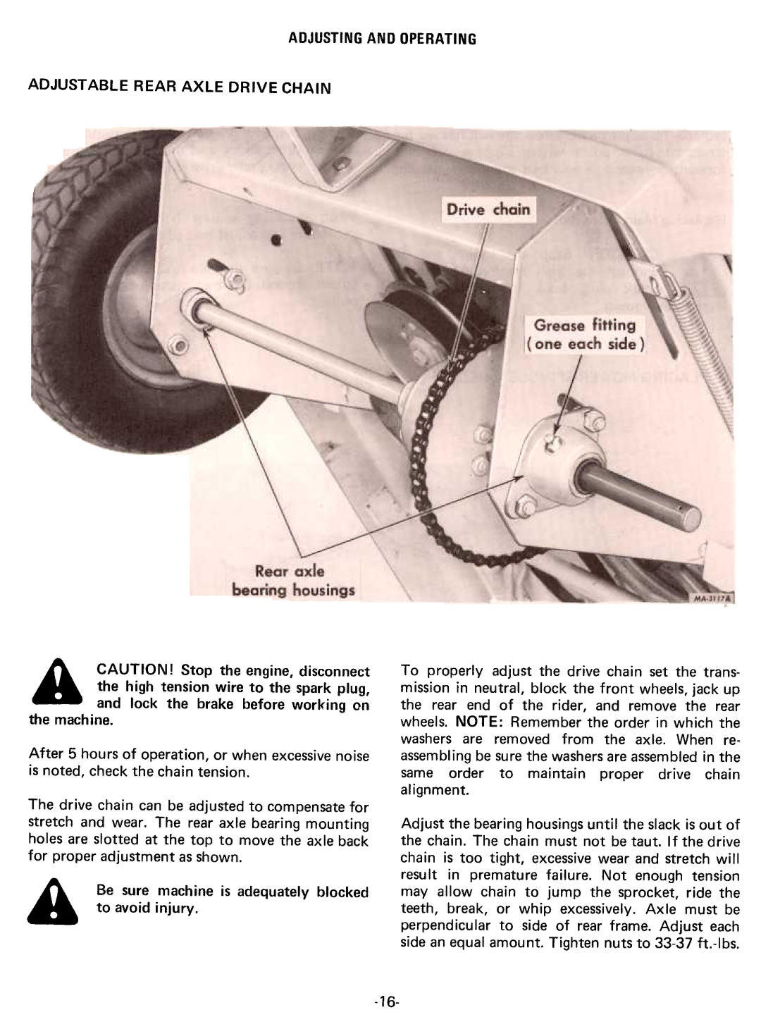 Cub Cadet 75 manual Adjustingand Operating Adjustable Rear Axle Drive Chain 