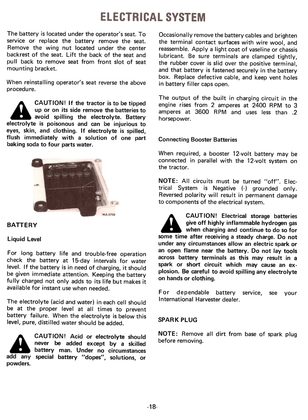 Cub Cadet 75 manual Horsepower, Battery, Spark Plug 