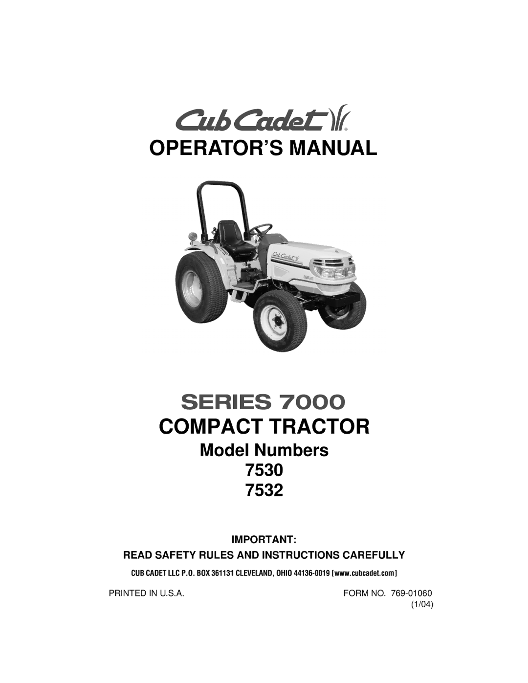 Cub Cadet 7532, 7530 manual Series 