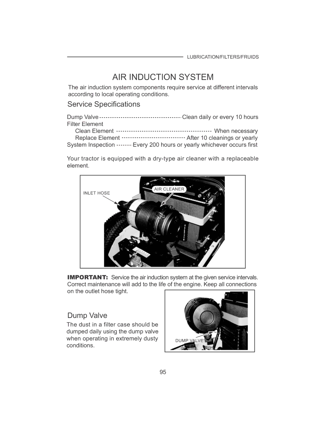 Cub Cadet 7532, 7530 manual AIR Induction System, Dump Valve 