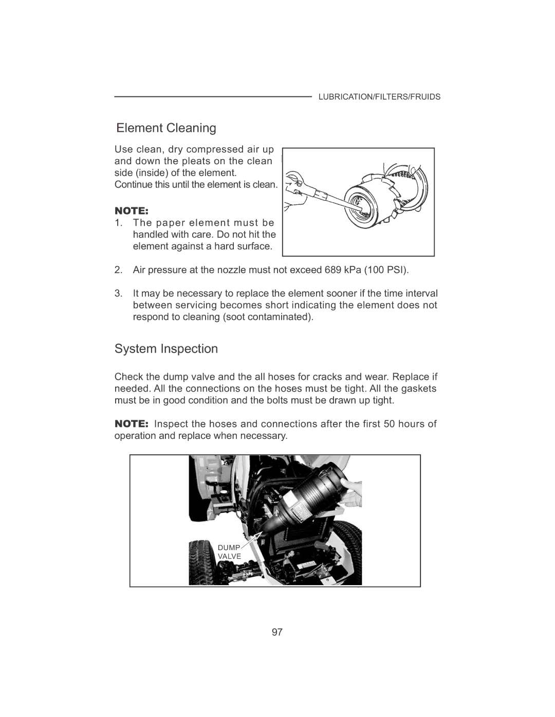 Cub Cadet 7532, 7530 manual Element Cleaning, System Inspection 