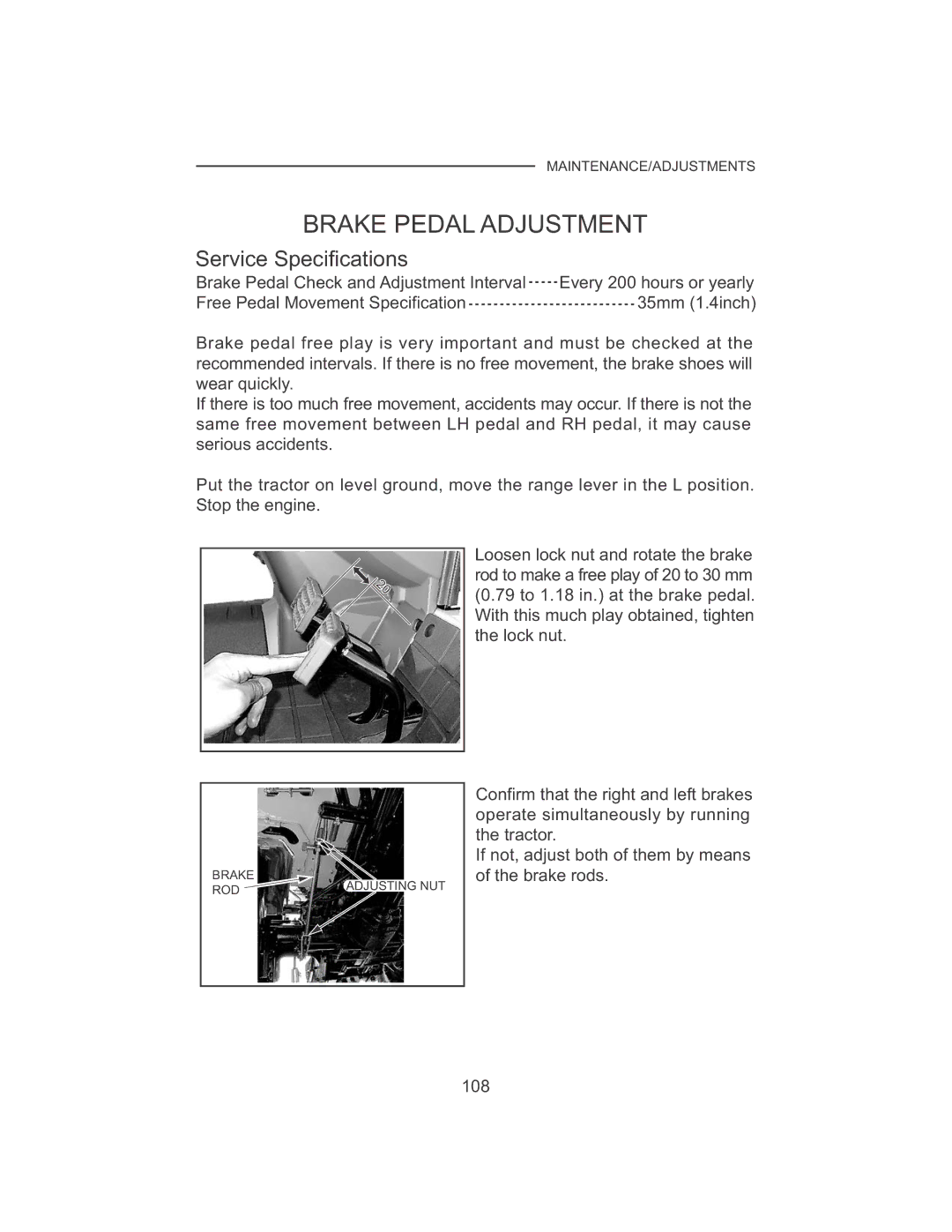 Cub Cadet 7530, 7532 manual Brake Pedal Adjustment 